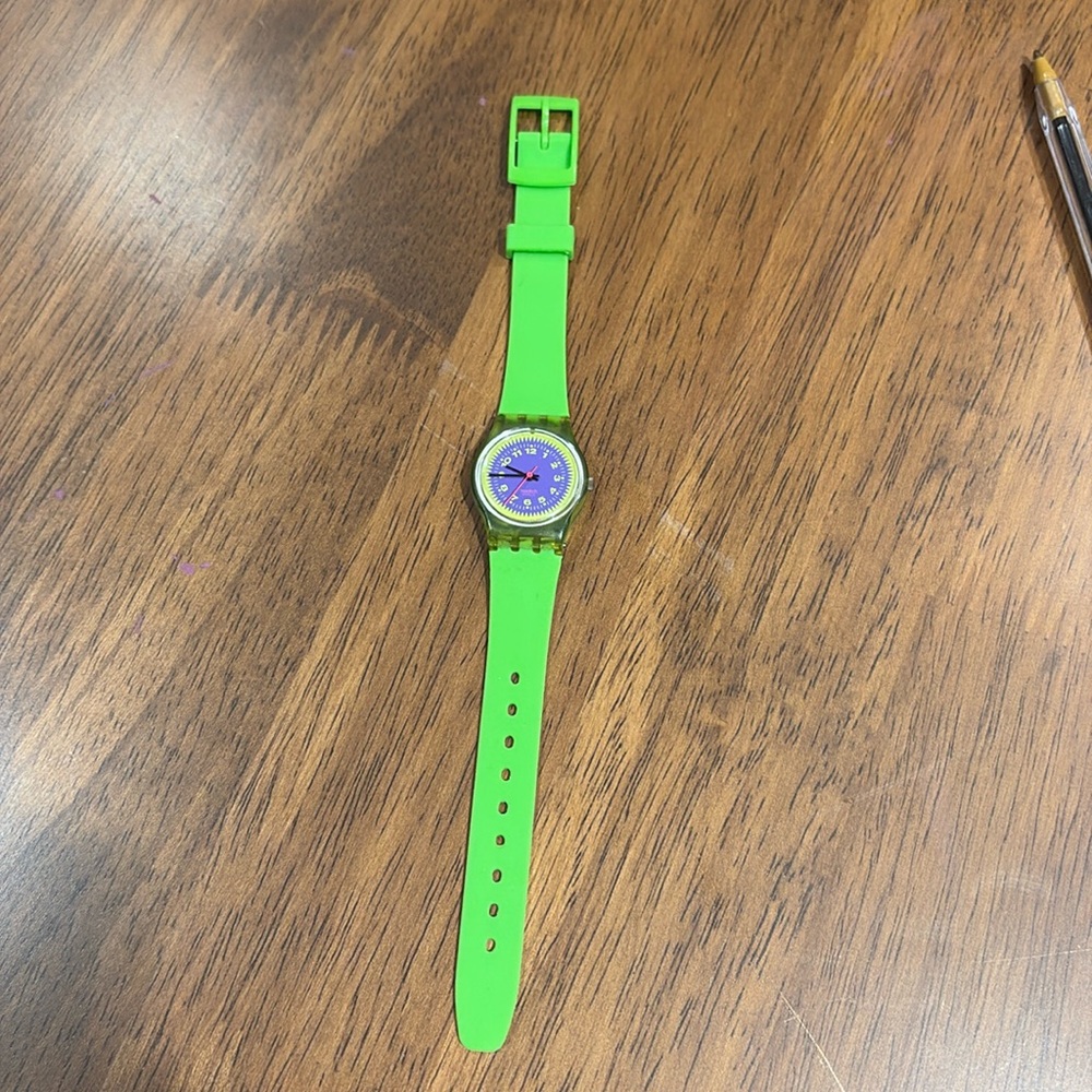 Swatch Watch green band with purple face used